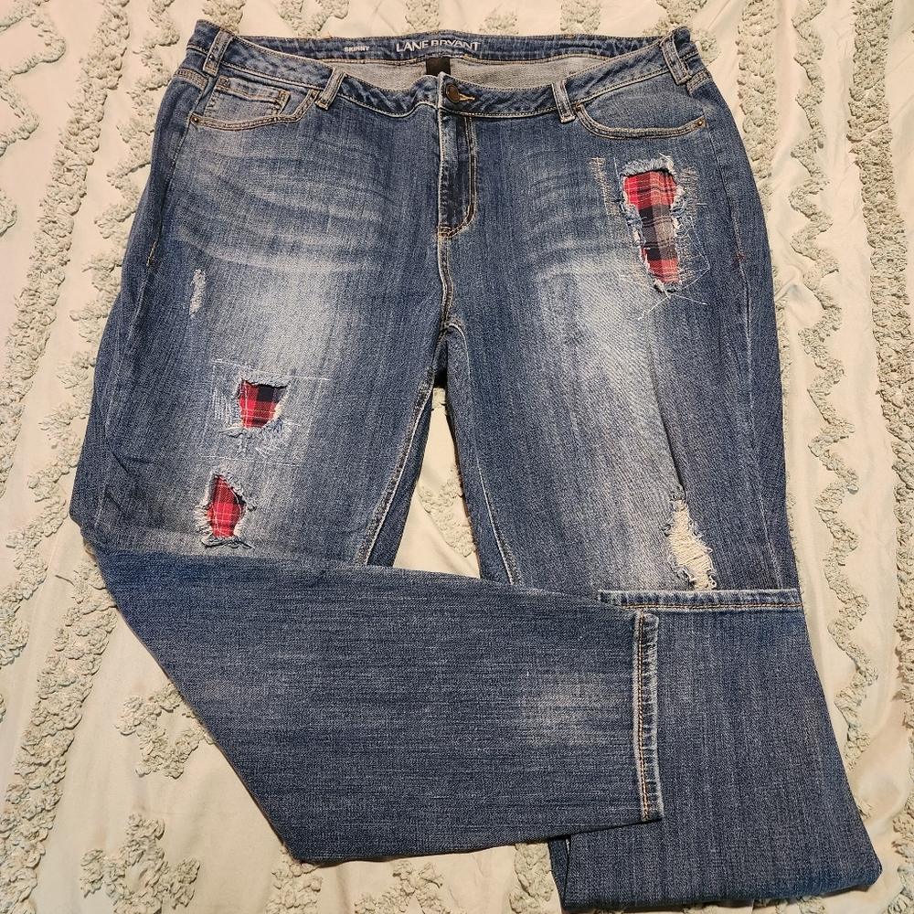 Lane Bryant Plaid Patch Skinny Jeans sz 22